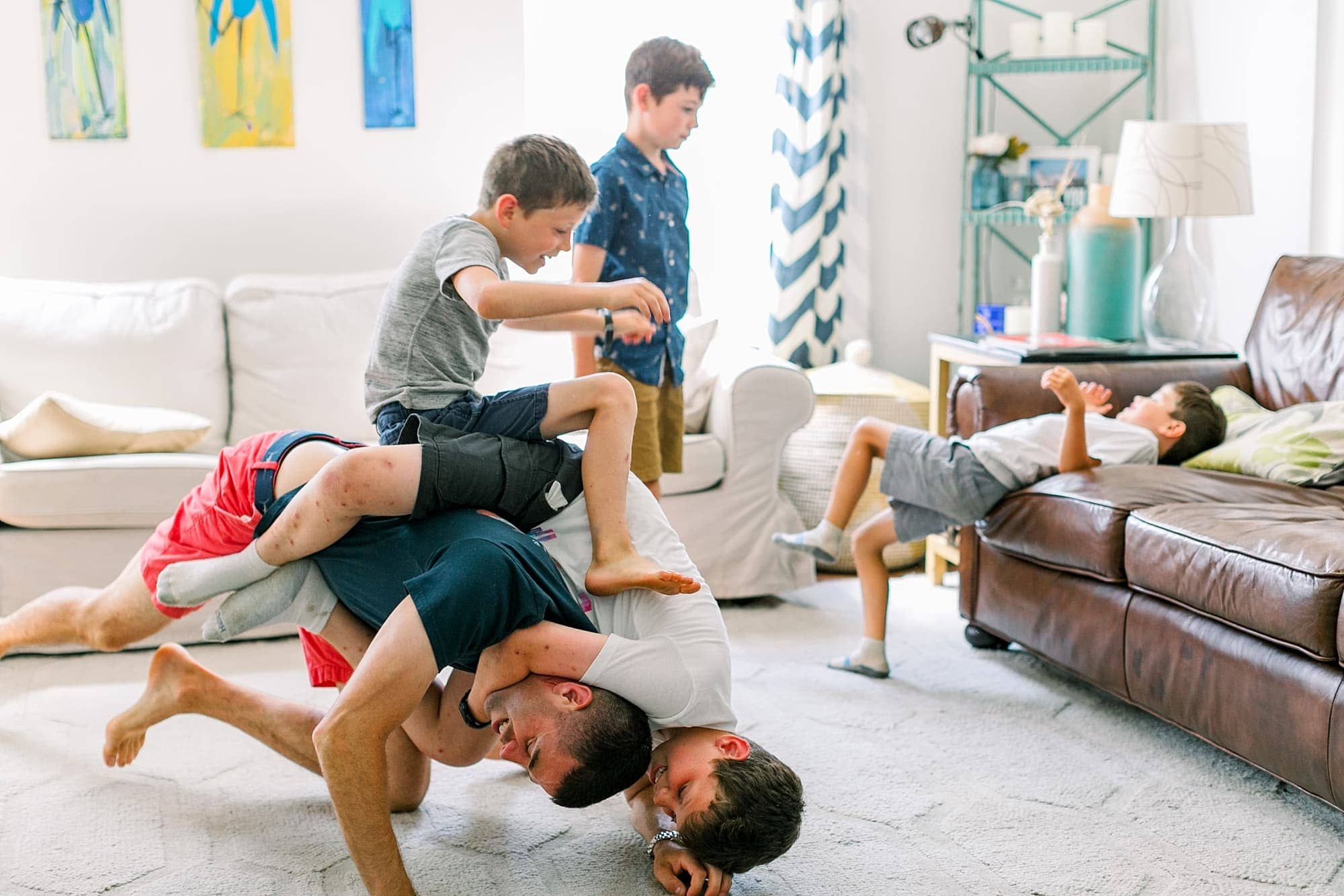 Miami father and sons at home during lifestyle photo shoot