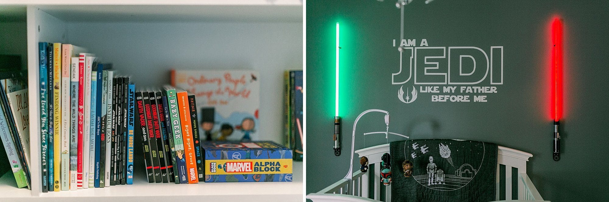 star wars books on shelf in nursery