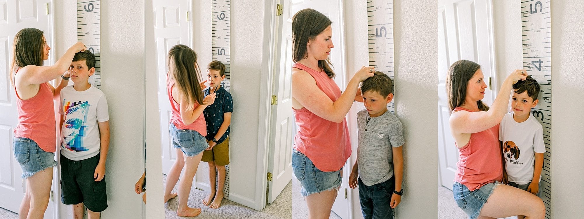 mom measuring boys heights