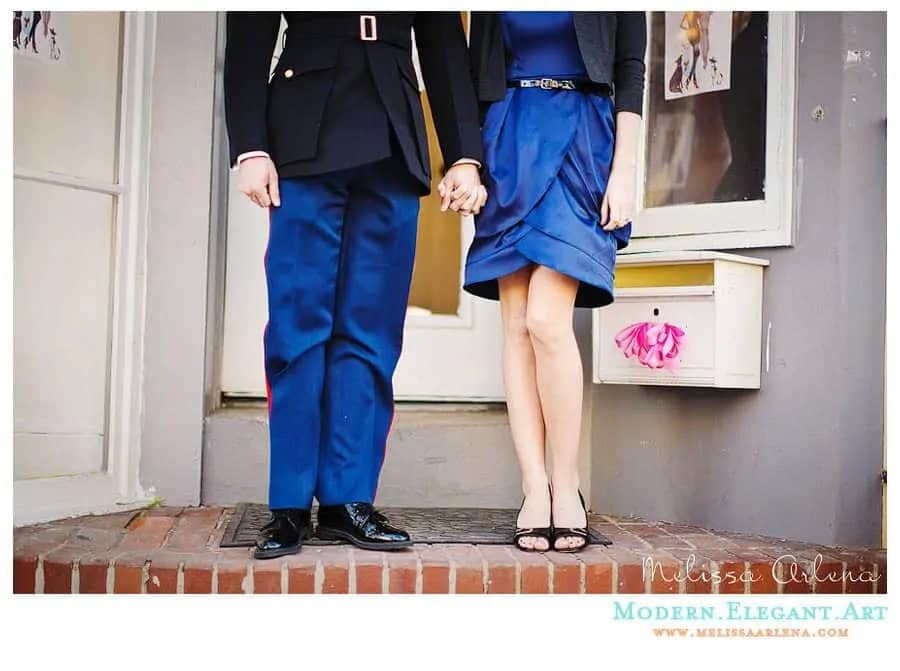 marine blues pants next to open toe heels